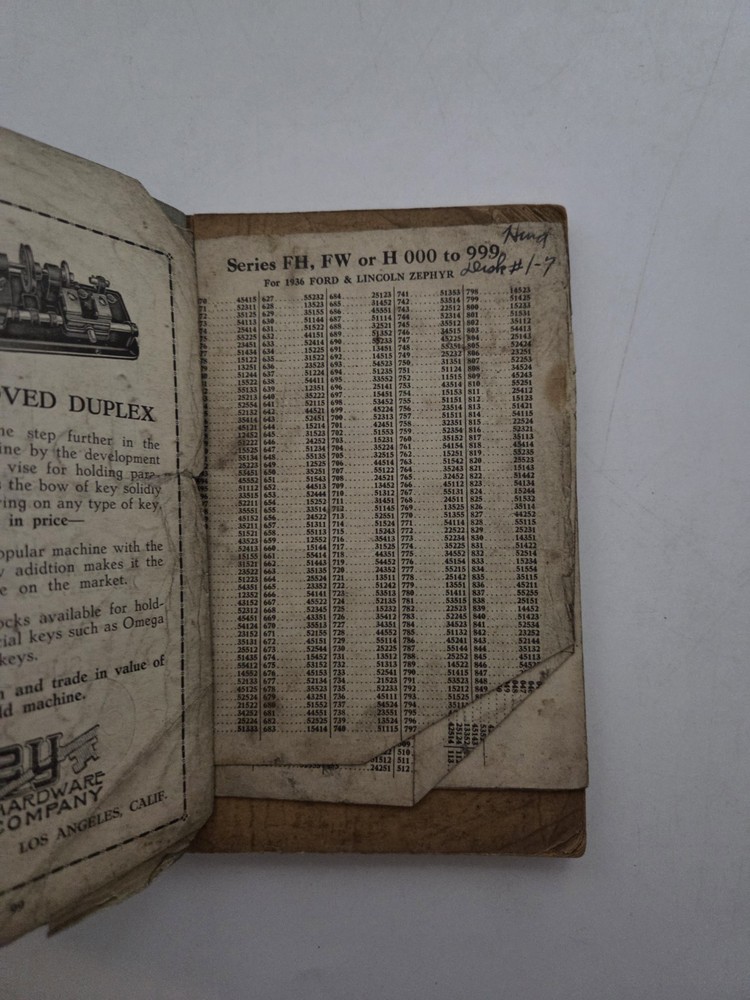 1937 Miscellaneous Locksmithing Information And Codes Book