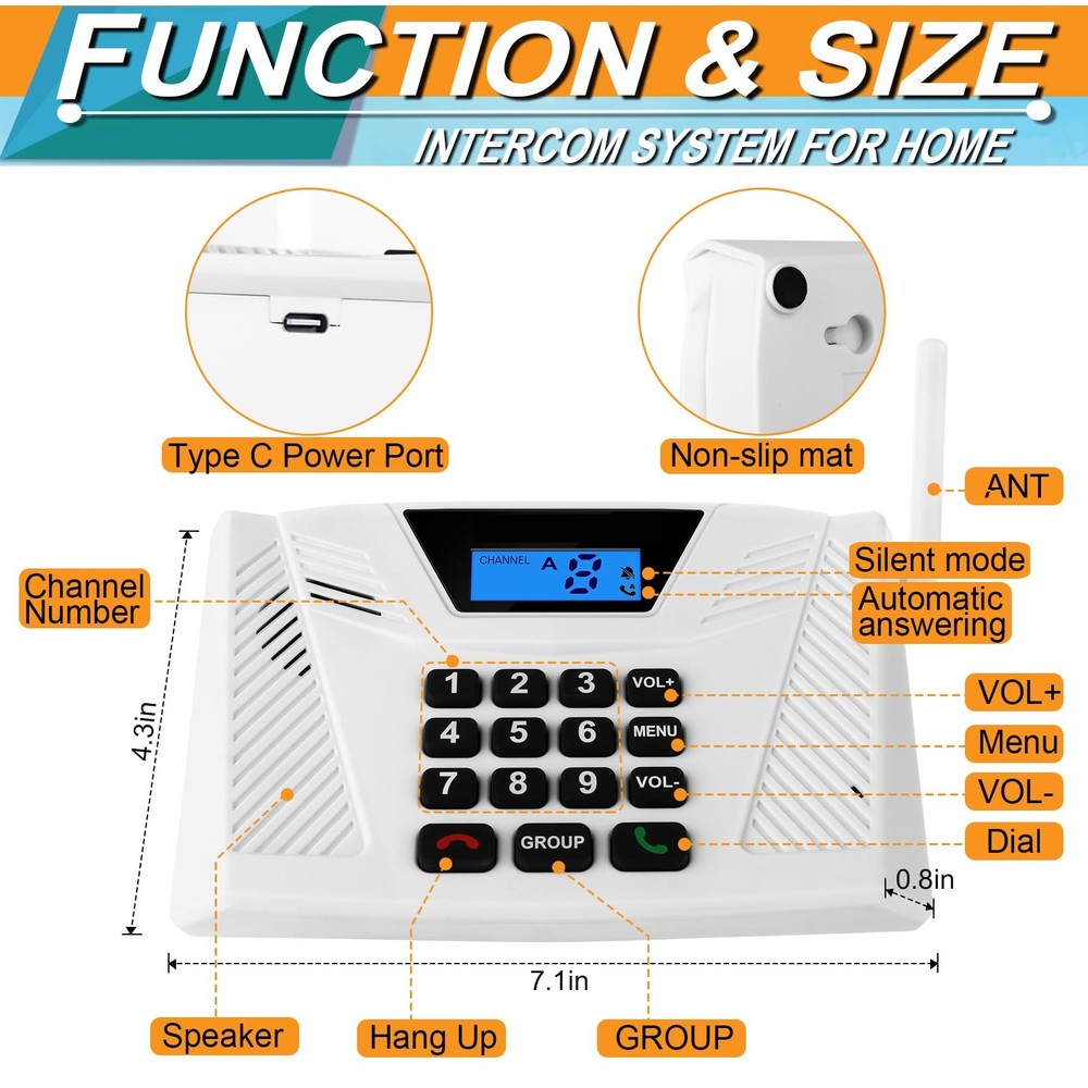 Wireless Home Intercom 6-Pack 5300ft 9-Channel Full Duplex Auto Answer White