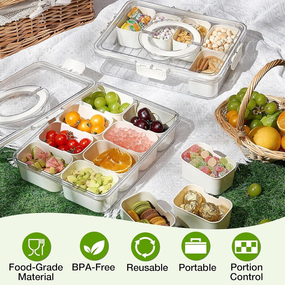 Mfacoy Snackle Box Container, 2 Pack Divided Serving Tray with Milky White