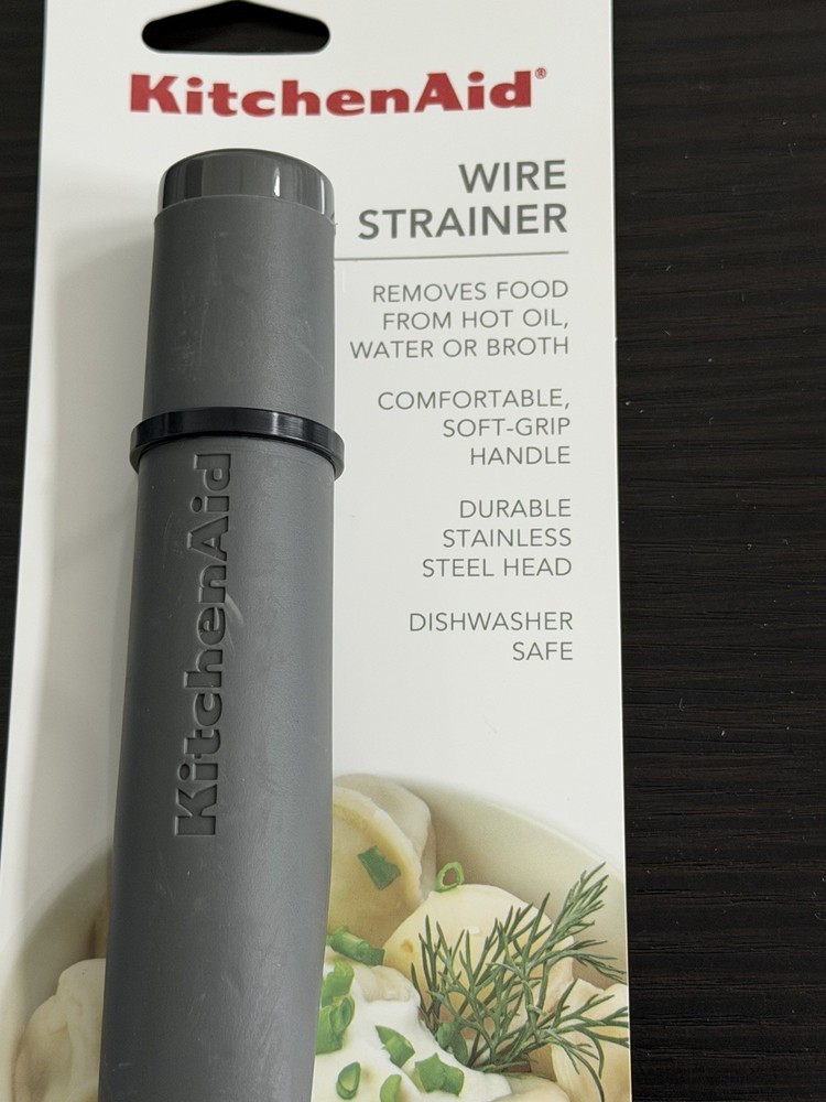 KitchenAid Gray Wire Strainer-Comfortable Soft-Grip Handle & Dishwasher Safe-New