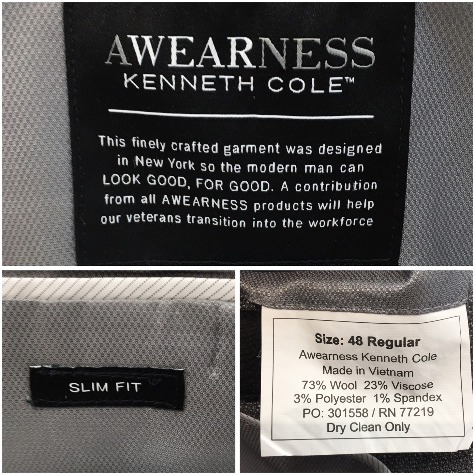 KENNETH COLE Mens Blazer Sport Coat Casual Jacket Size 48R Slim Fit Wool Suit