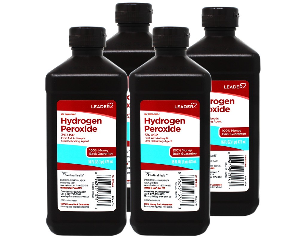 Leader Hydrogen Peroxide 3% Topical Solution First Aid Antiseptic 16 oz 4 Pack