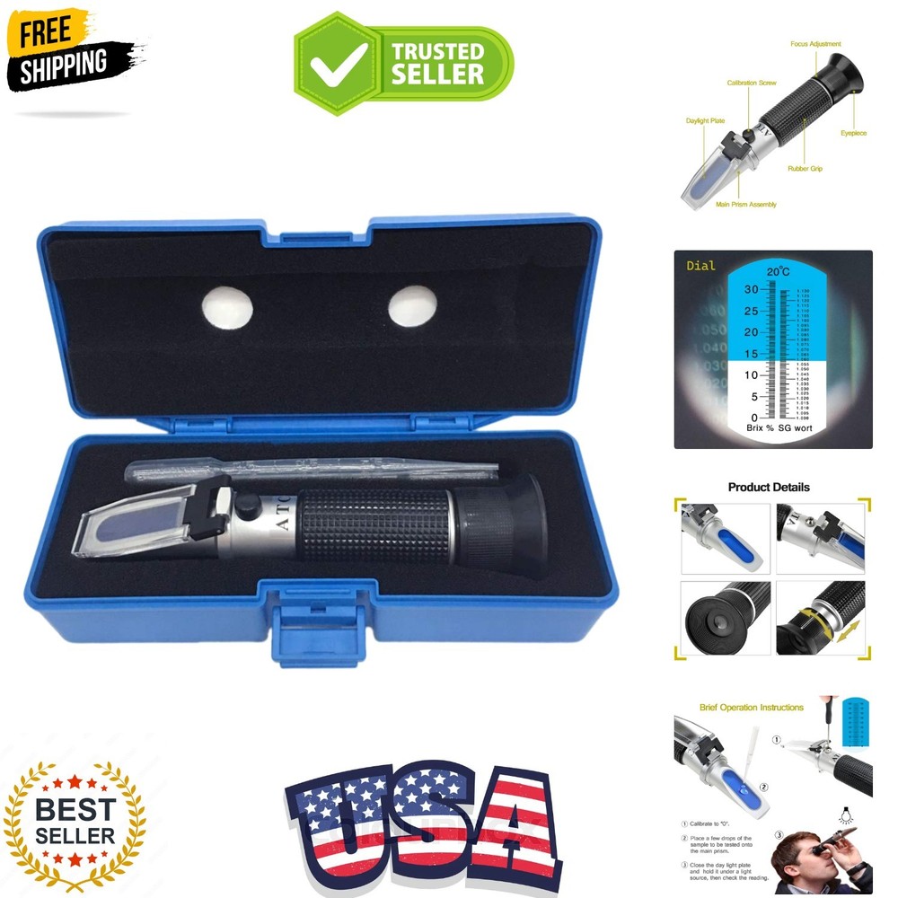 Brix Refractometer with ATC, Dual Scale - Specific Gravity & Brix, Hydrometer...
