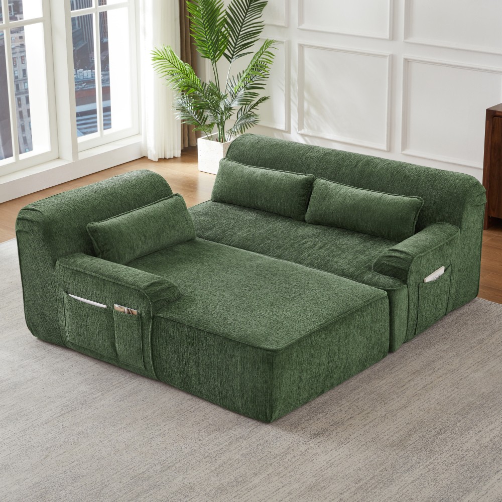 L-Shape Chenille Sofa w/ Tufted Design, Sleeper Couch for Living Room