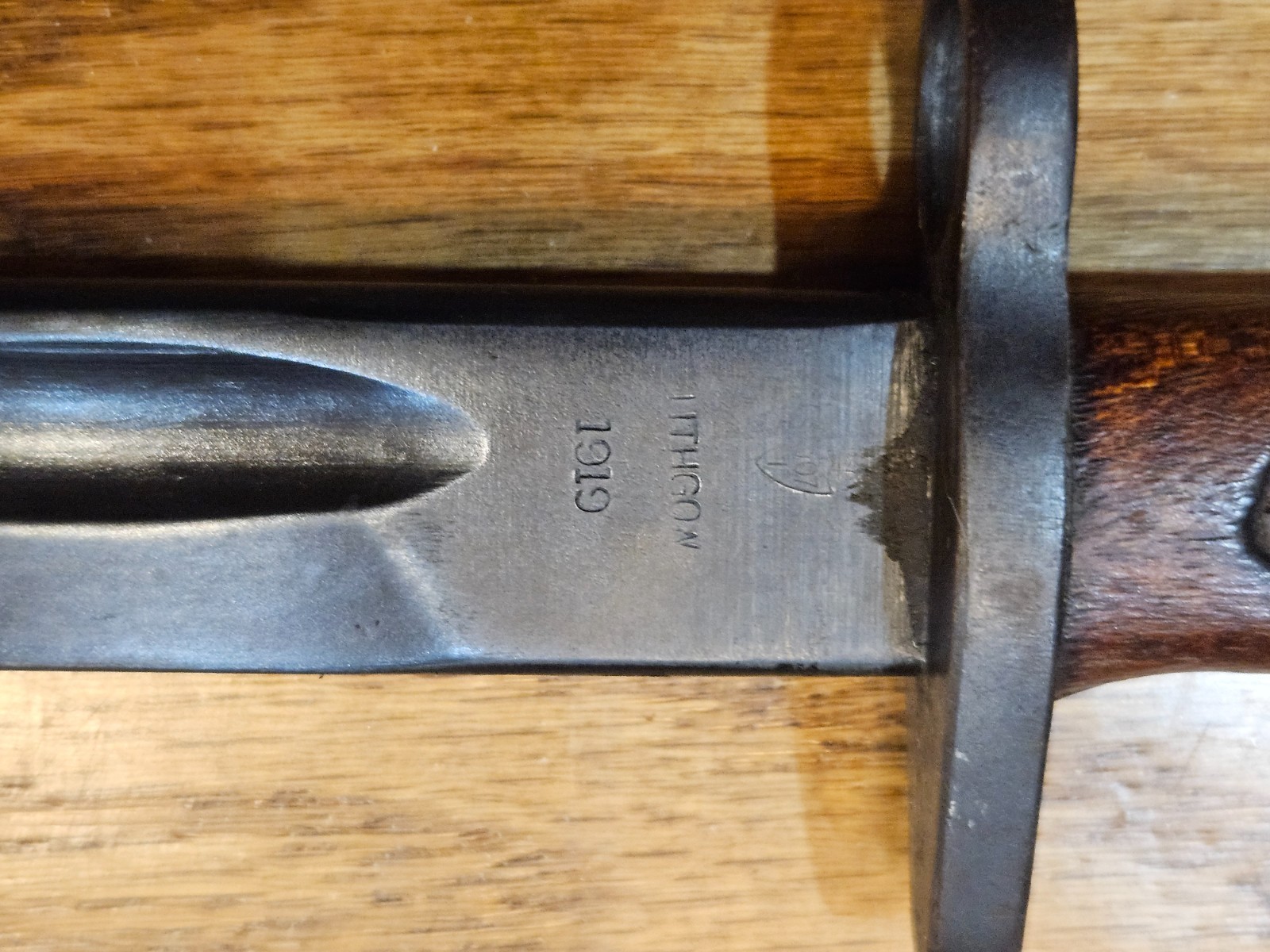 Vintage WWI British Enfield Rifle Bayonet, Lithgow, 1907P, plus Scabbard & Frog