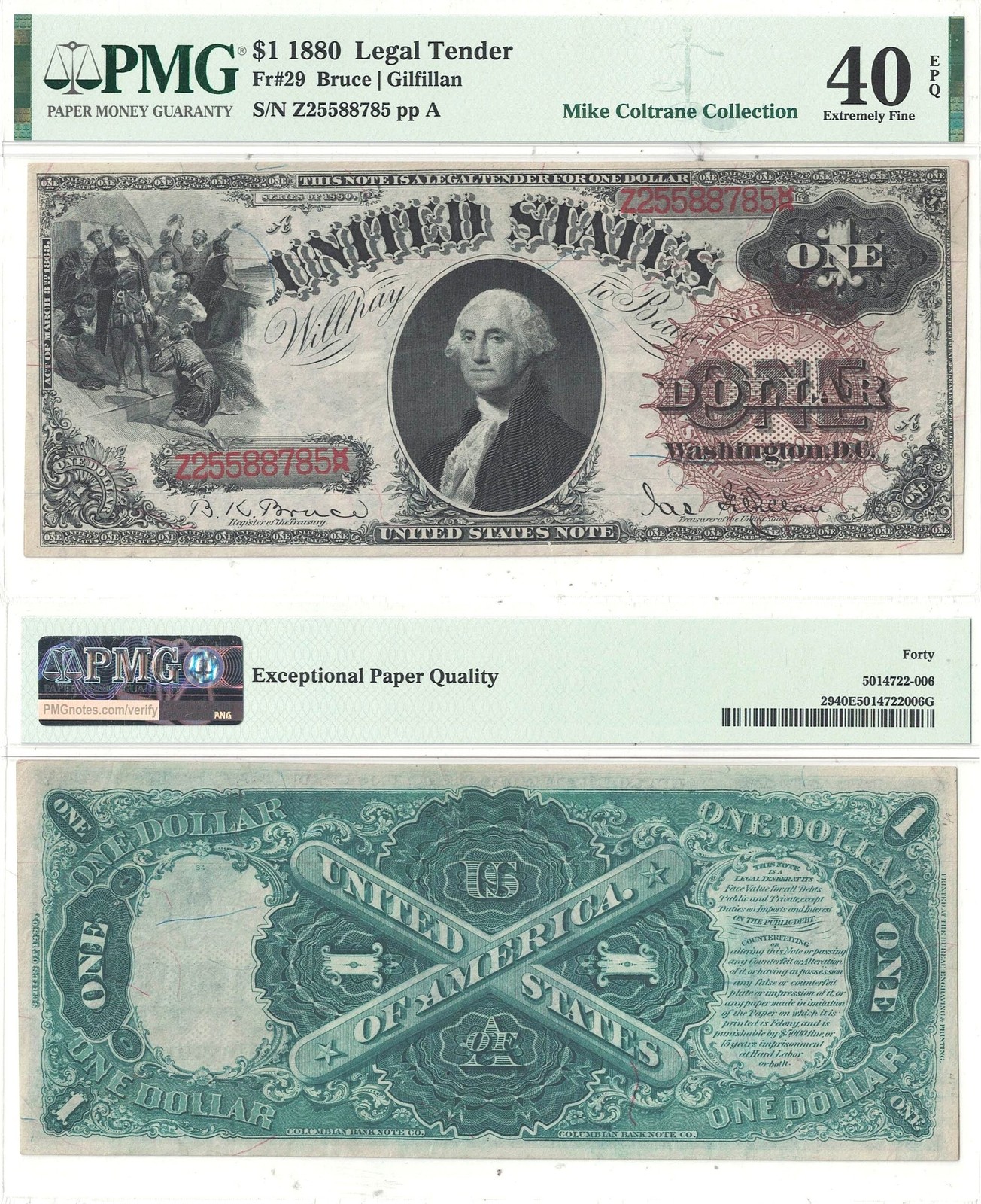 1880 $1 Legal Tender Note Fr-29 PMG XF-40 EPQ
