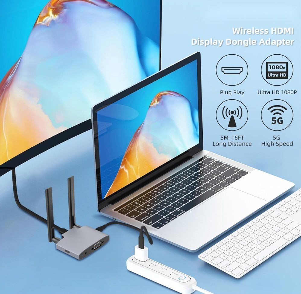 Wireless HDMI Display Dongle Adapter, Wireless Transmitter, 4K Decoding 5G/2.4G