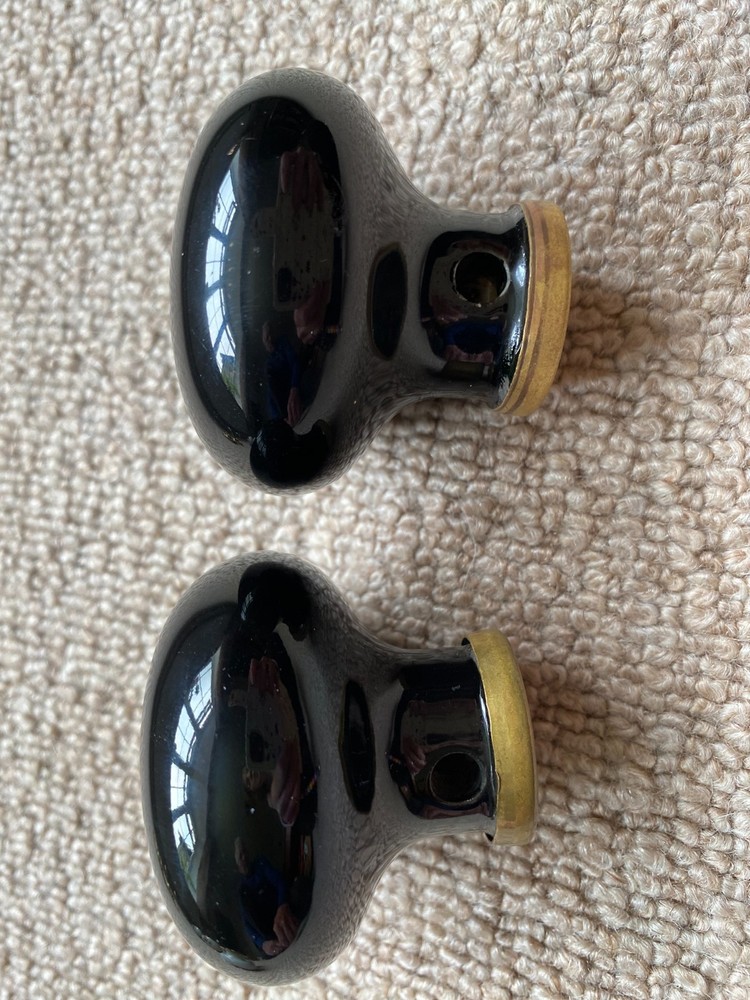 Vintage Black Porcelain Door Knobs   x2