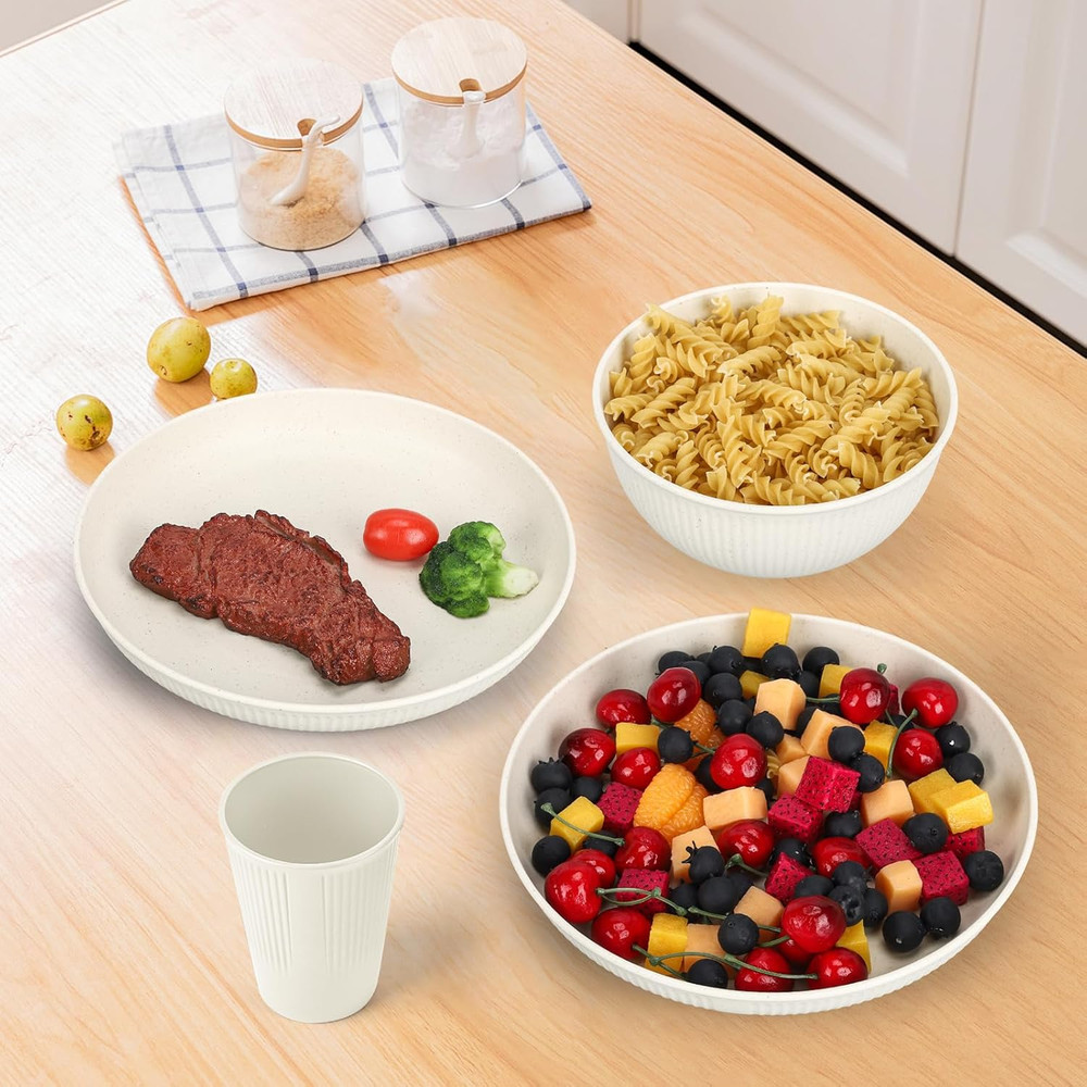 18PCS Wheat Straw Dinnerware Sets Unbreakable Reusable Dinnerware Set for 6, Mic