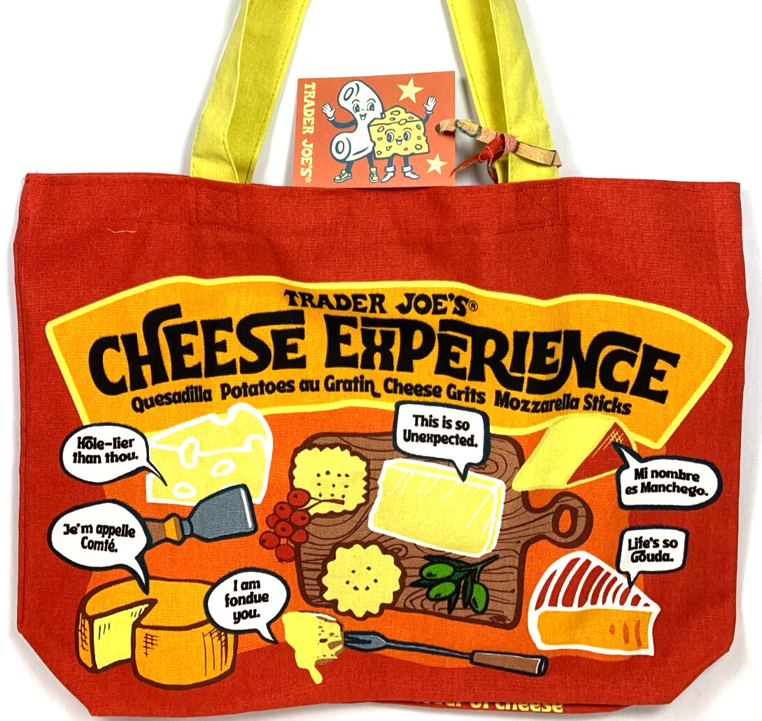 Trader Joe's Bag Tote Canvas NEW Cheese Adventures Shopping Heavy Duty & Large