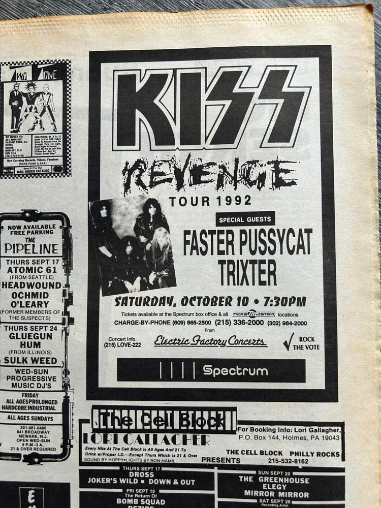 KISS Concert Ad Advert Revenge Tour Spectrum Philadelphia PA 1992 Vintage Kiss