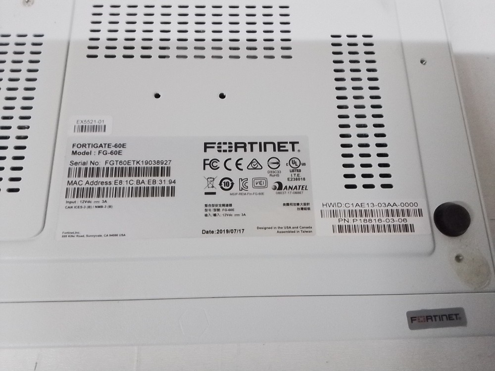 USED Fortinet FortiGate FG-60E Network Security Firewall - No AC Adapter