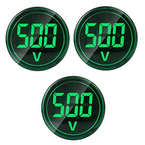 3pcs Digital Display AC Voltage Indicator, 22mm Round Head LED Voltage Green