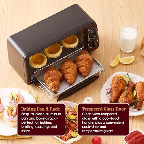 Compact 2-Slice Toaster Oven with Timer & Adjustable Temp - Bake, Broil, Toast