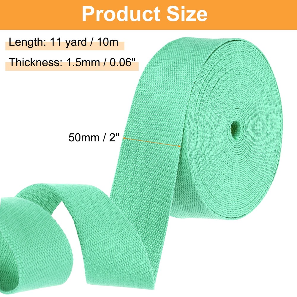 Cotton Webbing 2 Inch 11 Yard Polyester Cotton Webbing Strap, Light Green
