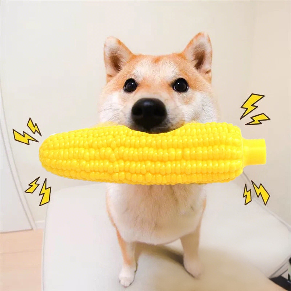 Durable Indestructible Dog Chew Toy - Squeaky Corn Stick for Aggressive Chewers