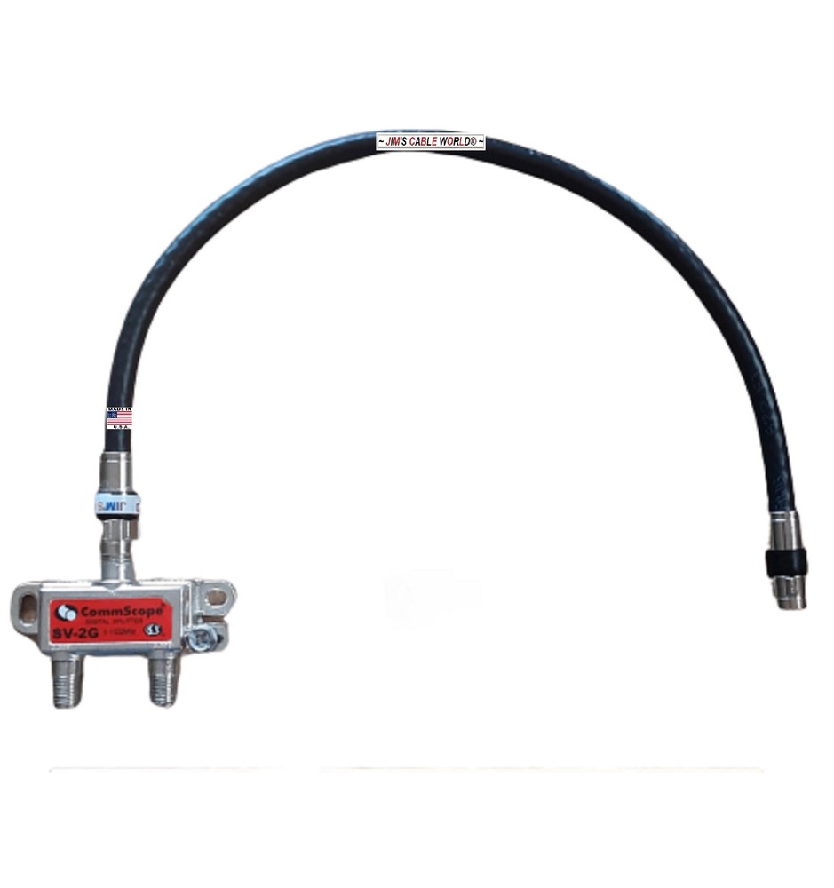 1' Ft JIMS CABLE WORLD Coaxial Cable Plus 2 Way Commscope Digital Cable Splitter