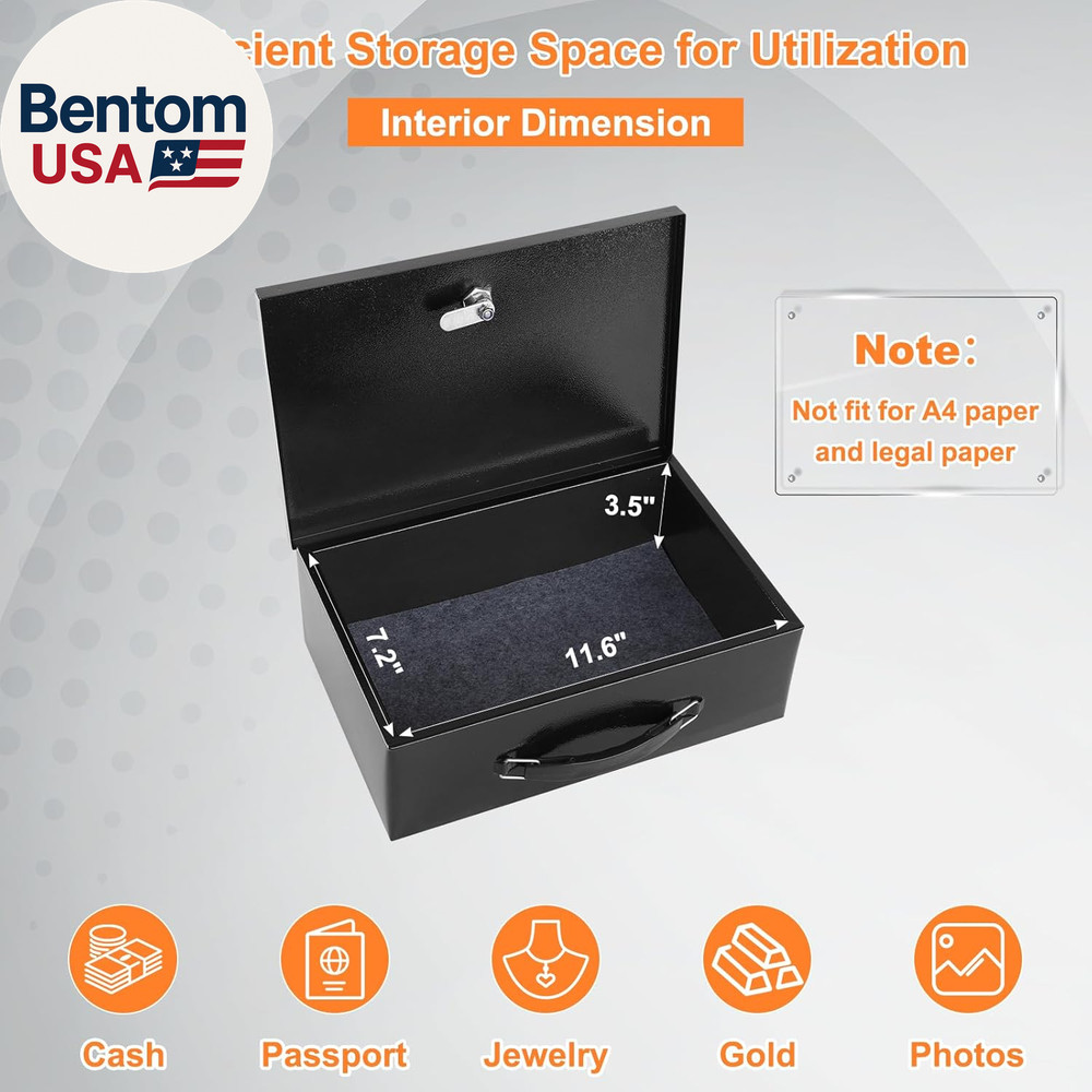 Fireproof Document Box with Key Lock, Small Lock Boxes for Personal Items, Fire