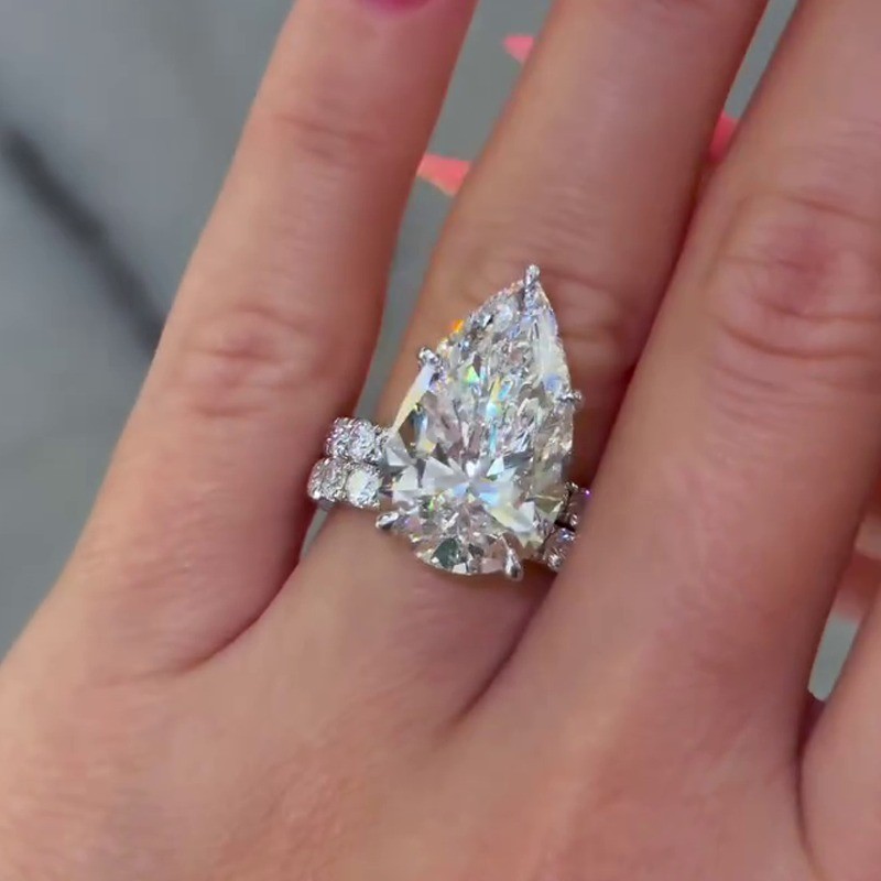 4.25 TCW Pear Cut Moissanite Bridal Set Engagement Ring 14K White Gold Plated