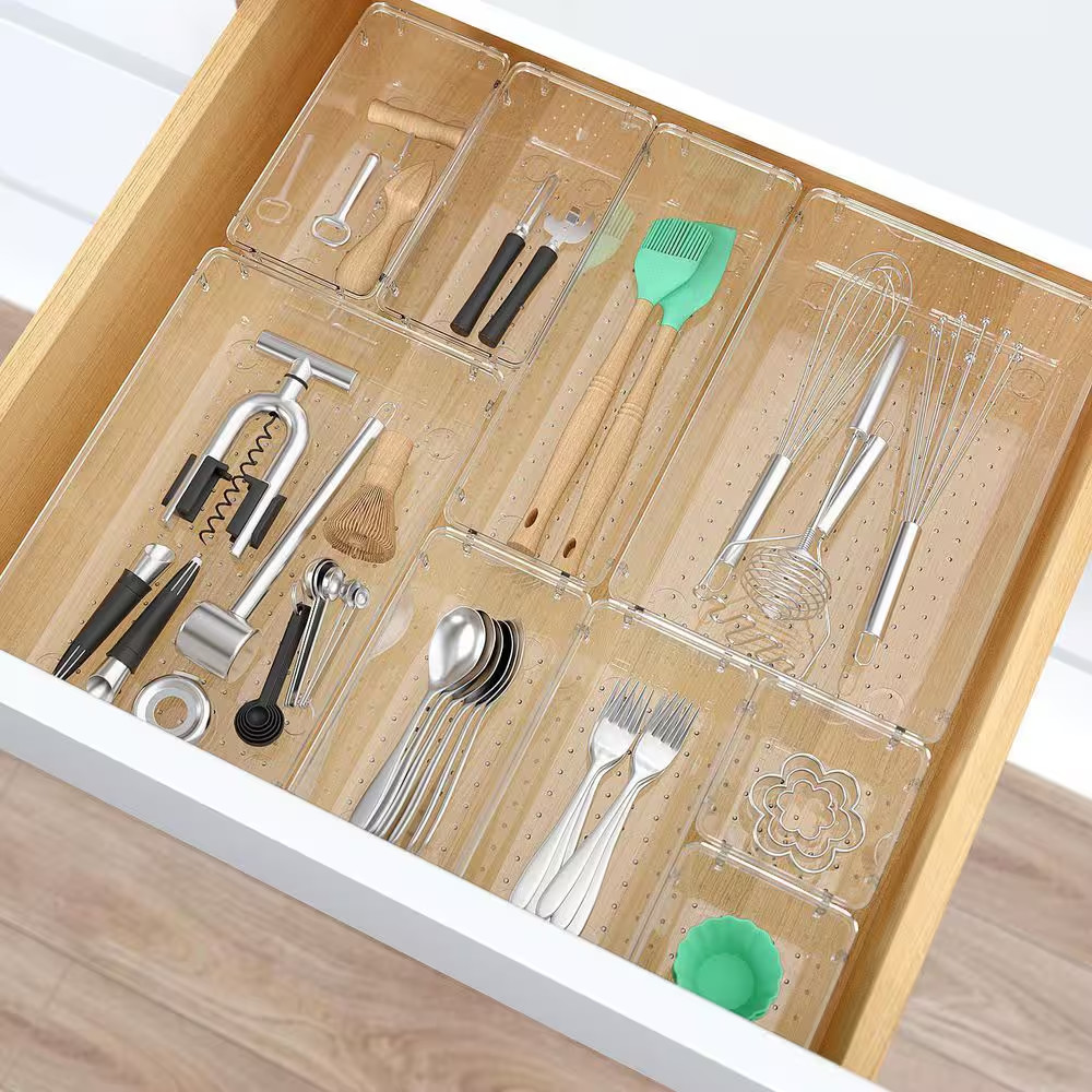 28 Pcs Clear Plastic Drawer Organizer Set Versatile Stackable Non-Slip Storage T