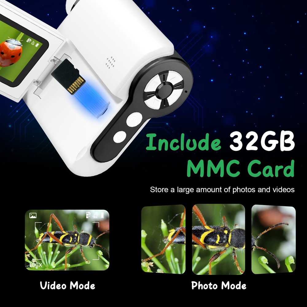 1000X Handheld Microscope for Kids Screen Rechargeable Mini Pocket Digital