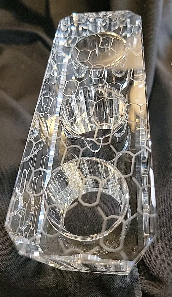 Heavy Clear Rectangular Contemporary Geometric Etched Pattern Votive Candle...