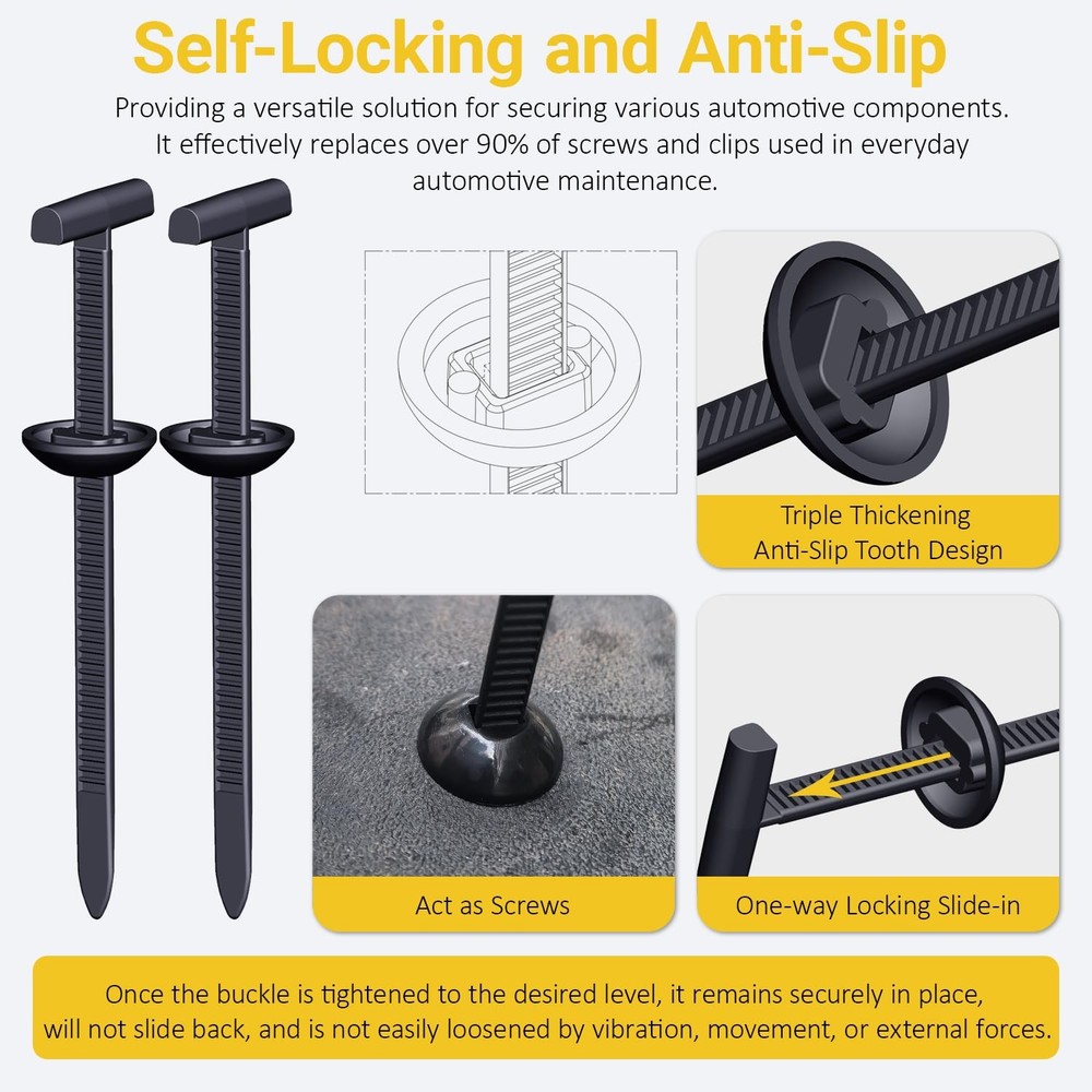 Aymier 160Pcs Upgraded Double-Side Teeth Self-Locking Nylon Universal Black