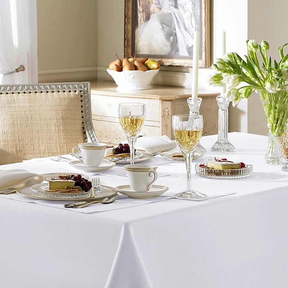 White Tablecloths for Rectangle Tables 6 Pack 70 x 120 Inch Reusable & Washable