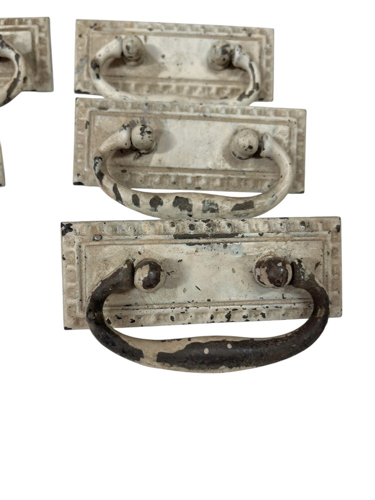 Antique Victorian cast iron Pull knobs cabinet drawer White Paint Shabby Chic