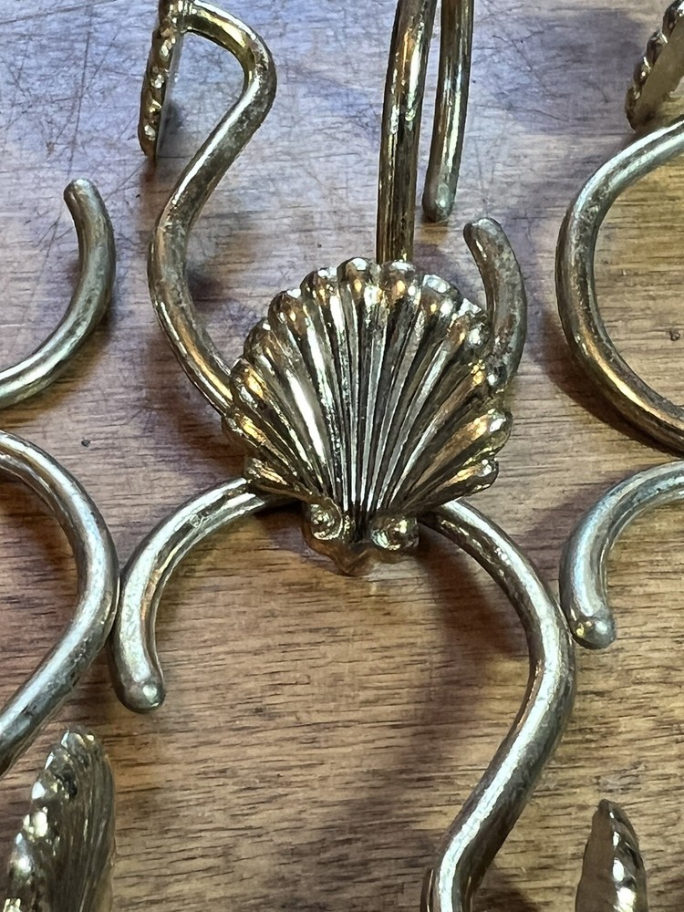 Vintage Shenter Solid Brass Towel Loops TP Bracket Shower Curtain Hooks Seashell