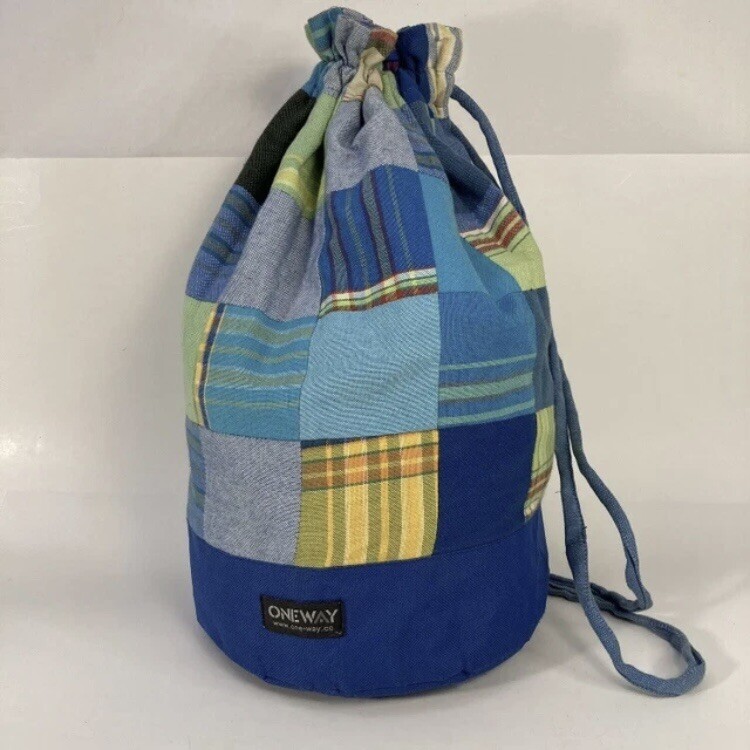 One-Way Kikoy Patchwork Drawstring Backpack Cinch Sack Waterproof Handmade