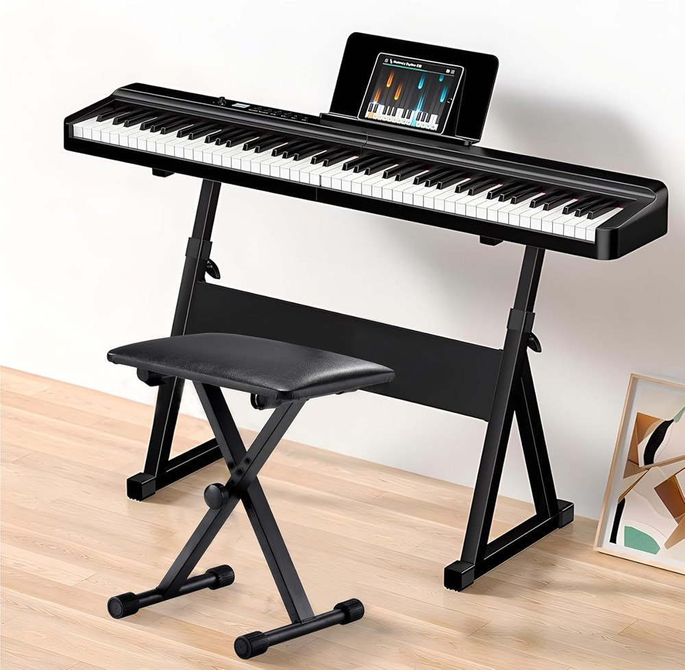 Keyboard Bench X-Style Height Adjustable Padded Cushion Foldable Stool Portable