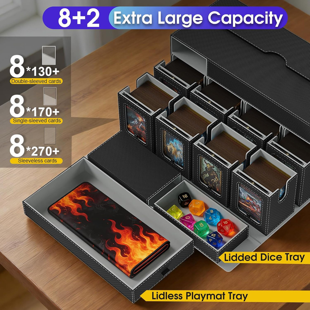 Commander Deck Box for MTG, 10 in 1 Card Deck Box with 8-Deck Modular Card Case