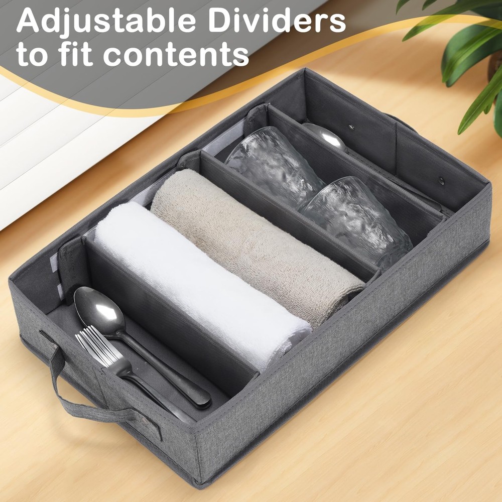Lafulling Silverware Storage Box, Flatware Storage, 17"X10.5"X4", Grey