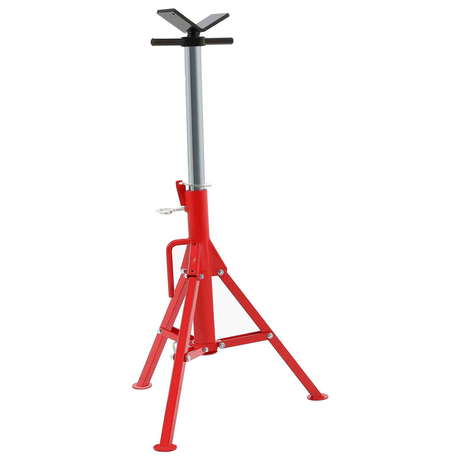 V-Head Pipe Stand Folding Tripod Jack 28"-52" Height 12" Pipe 2500LB Steel Red