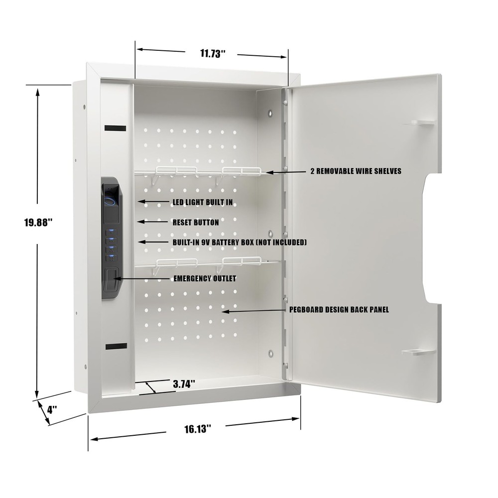 Quick Access Wall Safe with Finger Vein Recognition Lock White Wall Safes wit...