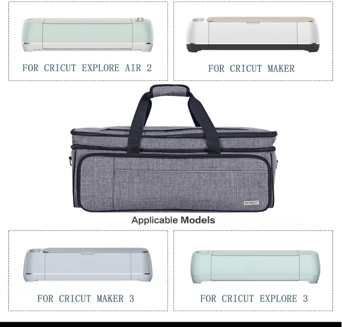 Double Layer Case with Mat Pocket for Cricut Maker 3/Explore 3, Grey, Bag Only