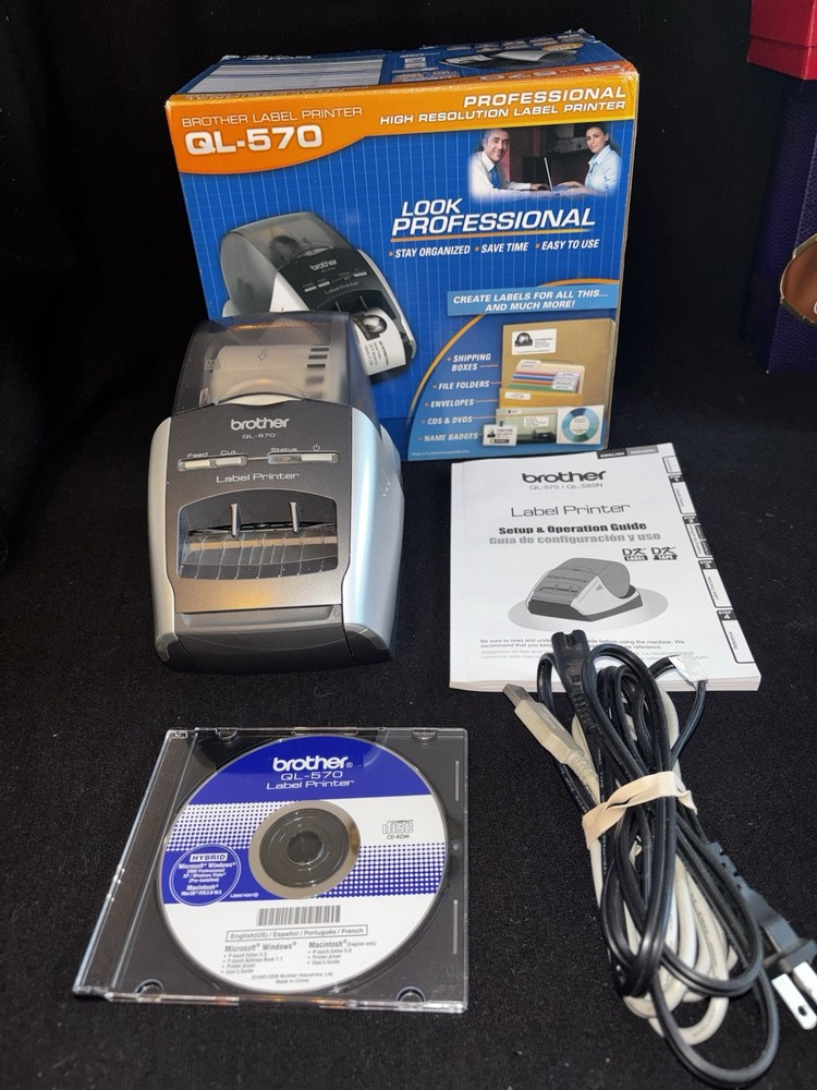Brother QL-570 Thermal Label Printer USB High-Speed w Box Cables CD Instructions