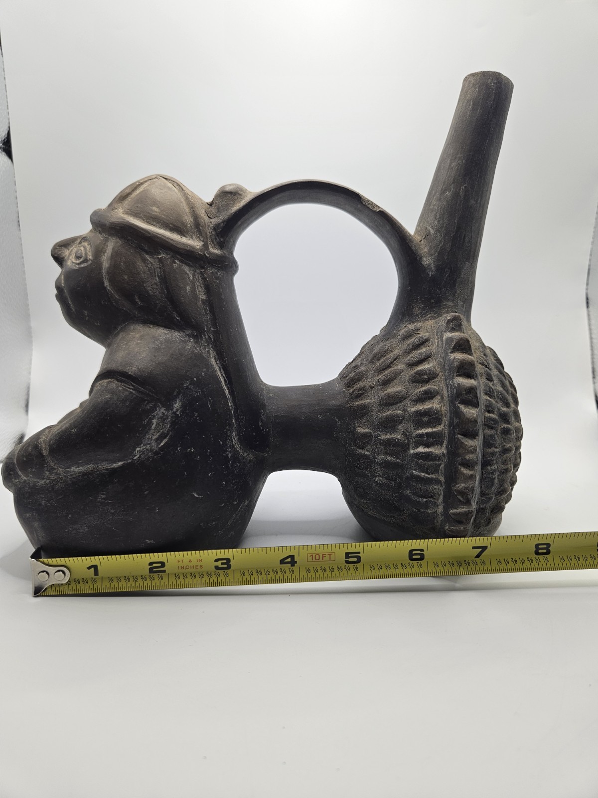 Peruvian Blackware Pottery Vessel Chimú Style Pre Columbian Seated Figure