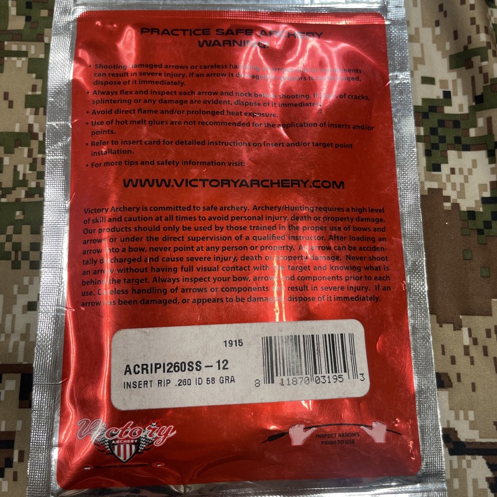 Victory Archery Elite Arrow Components Insert RIP .260 ID 58 Grain
