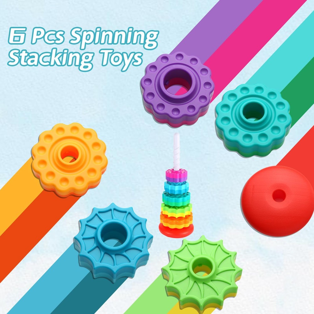 LMTNNB Spinning Stacking Toys - Rainbow Tower, Kids Stackable Small