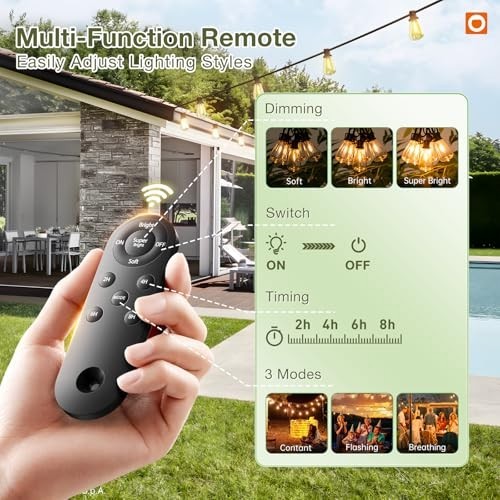 54FT Solar String Lights Waterproof, Remote & USB Powered, 15 Shatterproof Bulbs