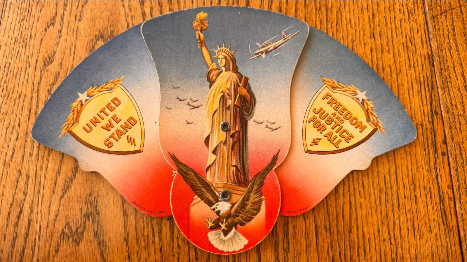 Antique Advertising Cardboard Fan Statue of Liberty WWII Eagle