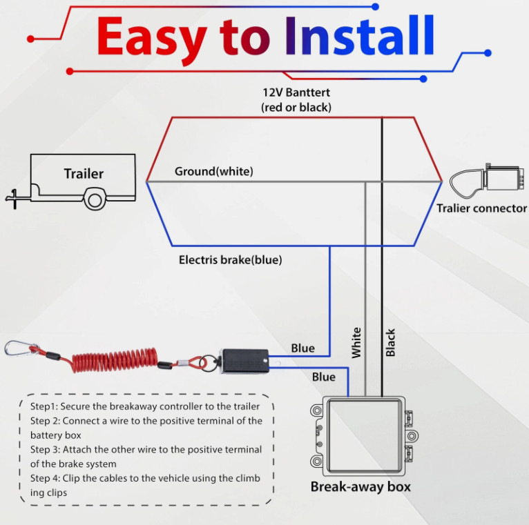 4 ft Trailer Breakaway Switch Cable for RV Electric Brake