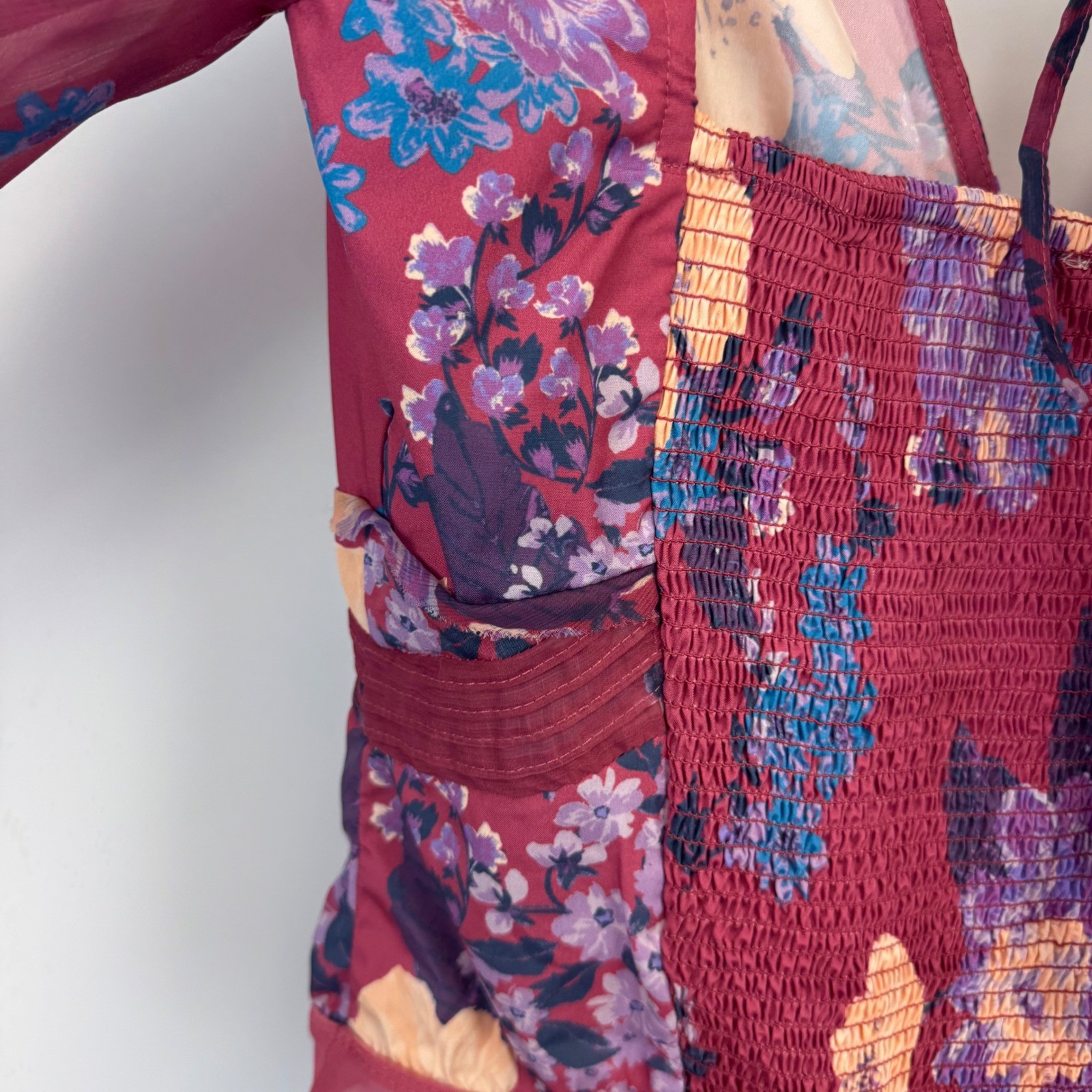 Free People Intimately Floral Long Sleeve Bodice Bodysuit Burgundy Purple Medium