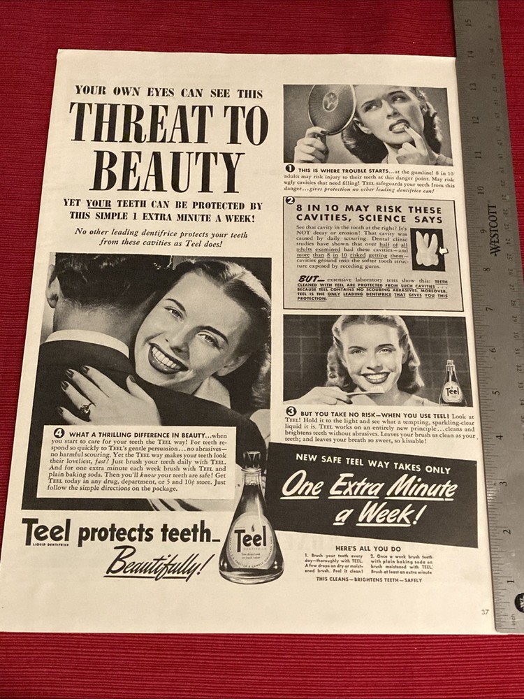 Teel Dentifrice Protects Teeth 1940’s Print Ad
