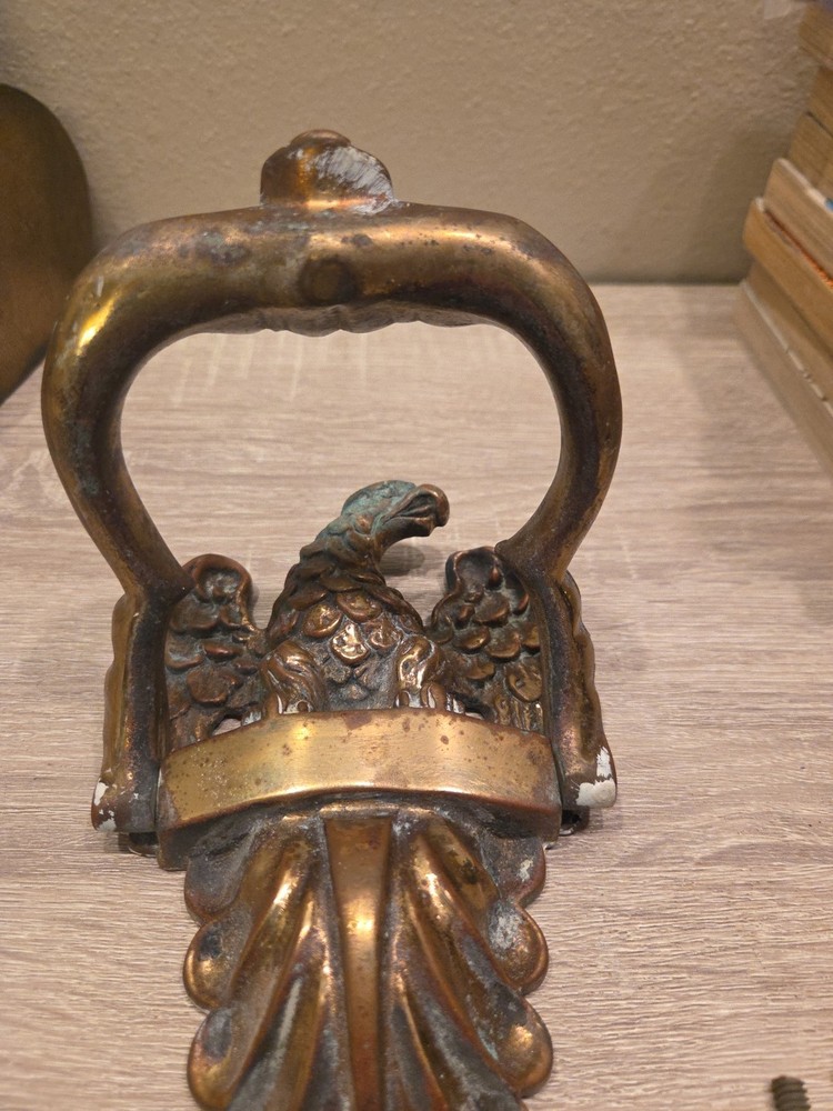 Ornate Solid Thick Brass Eagle Front Door Knocker Patina 9”