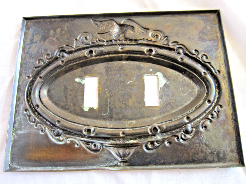 Vintage Federal Eagle Solid Brass Double Light Switch Toggle Plate