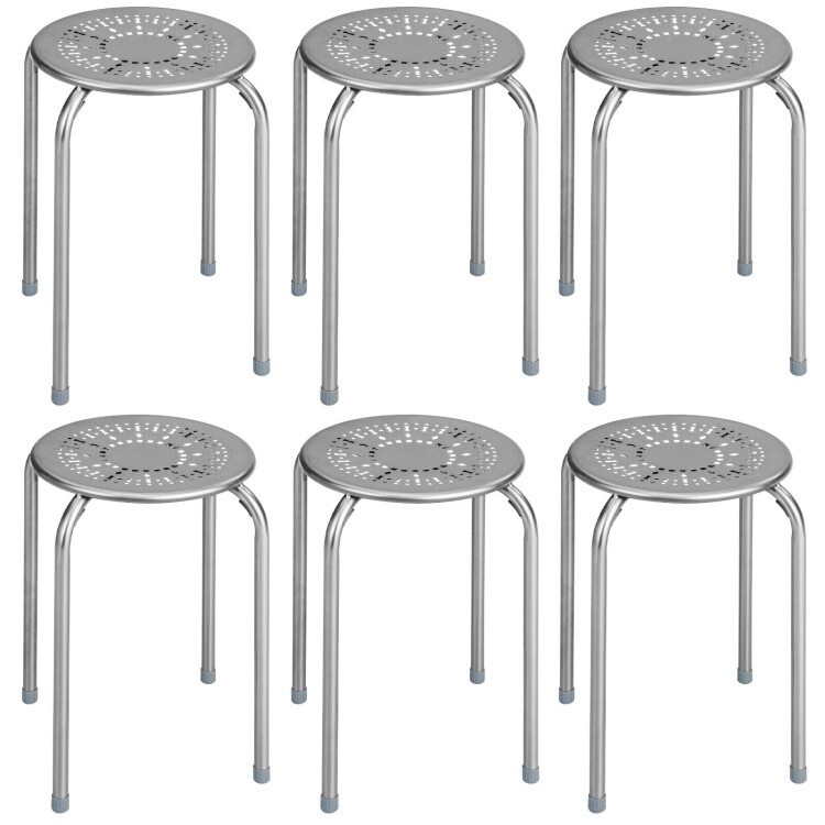 6PCS Stackable Metal Stool Set Daisy Backless Round Top Compact Size Lightweight
