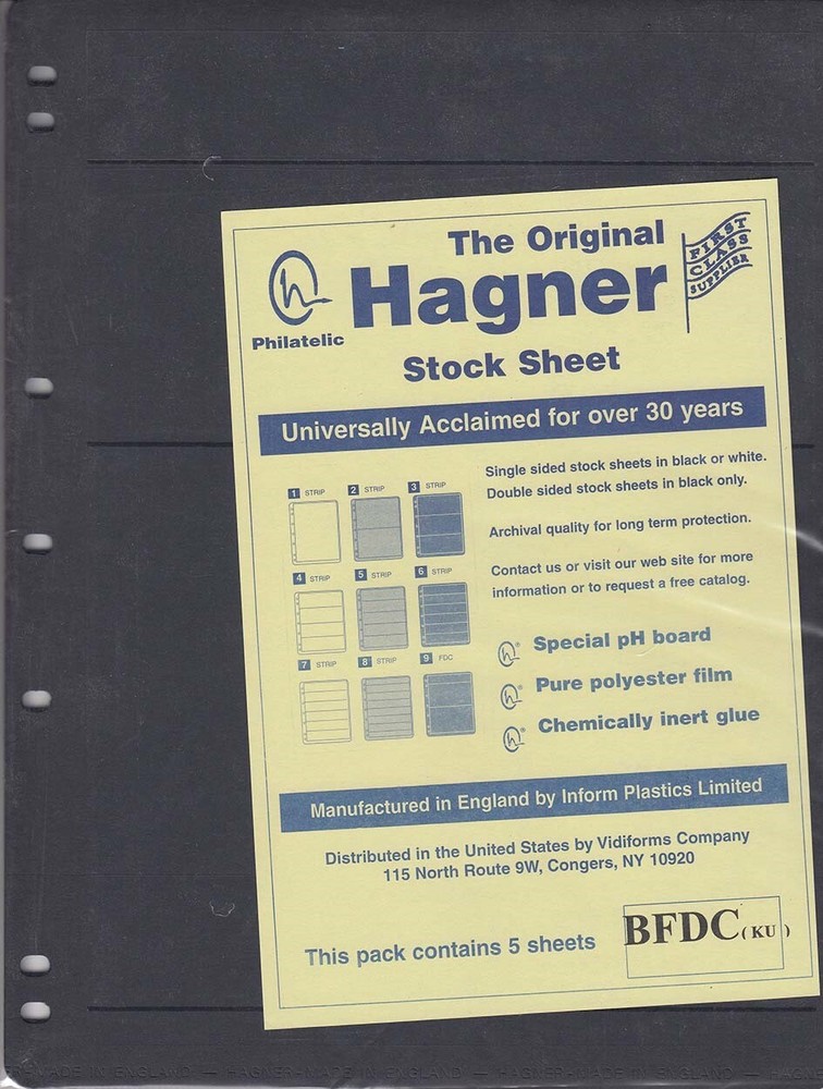 Stamp Stock Sheets One Side Black Pages 3 Different Rows Pack of 5 By Hagner New